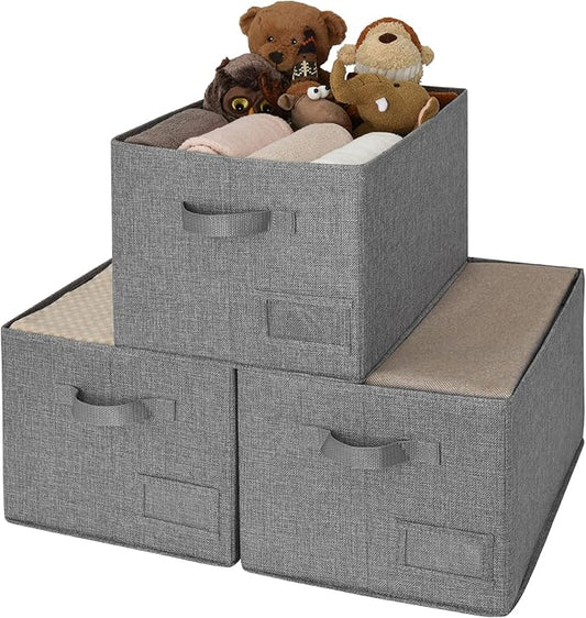 GRANNY SAYS Closet Organizers and Storage, Fabric Storage bins with Label Holder, Shelf Baskets for Organizing Bedroom, Decorative Storage Containers for Wardrobe, Dark Gray, Extra Large, 3-Pack