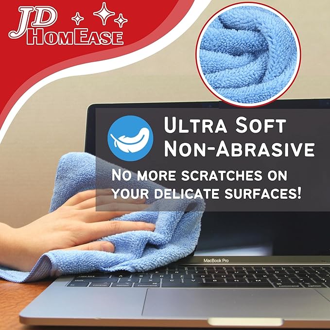 Microfiber Cleaning Cloths,12 Pack, 16"x16", All-Purpose, Softer, Highly Absorbent, Lint-Free, Reusable, Washable Pro Towels, Blue, for House, Kitchen, Bathroom, Car, Office
