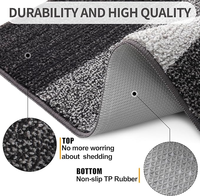 Kitinjoy Indoor Outdoor Door Mat, 71x24 Non-Slip Absorbent Dirt Trapper, Low-Profile Washable Inside Entrance Front Floor Mat, Sturdy Soft Entry Doormats for Entryway, Grey