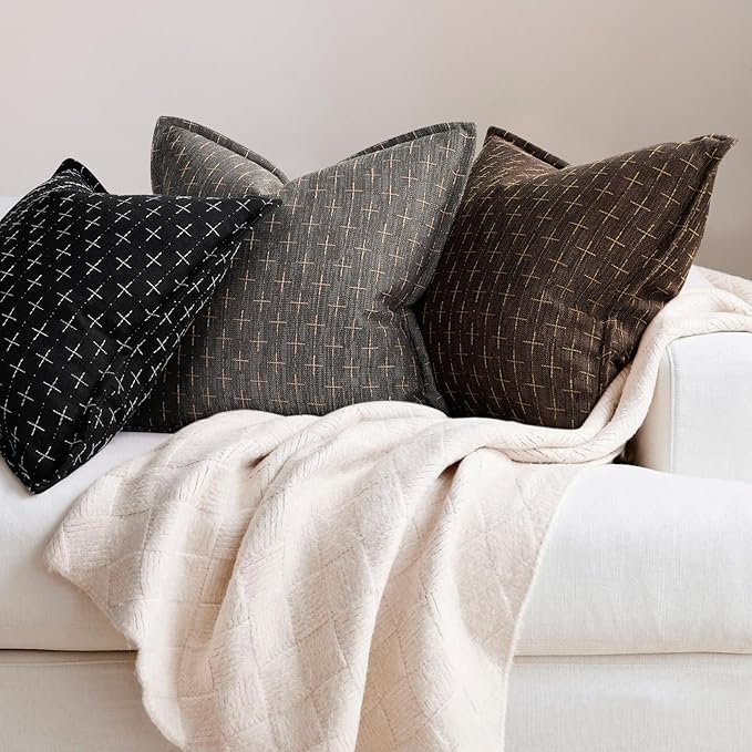 ZWJD Pillow Covers 18x18 Set of 2 Soft Polyester Textured Pillow Covers with Stylish Flange Edge Cozy Farmhouse Throw Pillows for Couch Bed Sofa Living Room