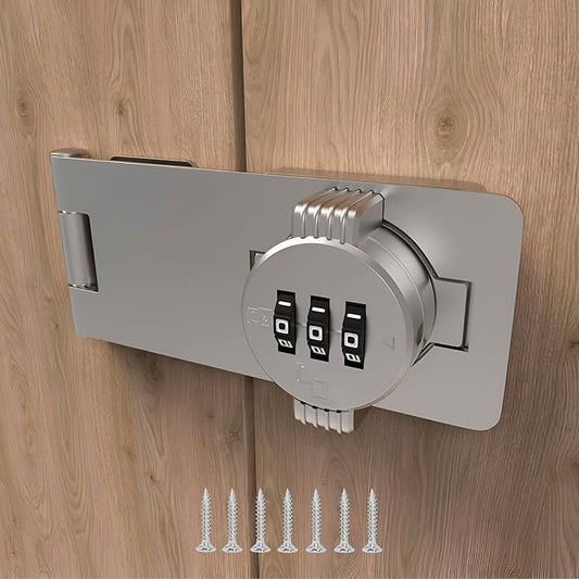 Keyless Combination Lock – 3-Digit Combination Lock for Cabinet Doors – Twist Knob Hasp Latch Lock with Password Code – Zinc Alloy Cabinet Door Latch for Kitchen Drawers, Cabinets, Cupboard (Silver)