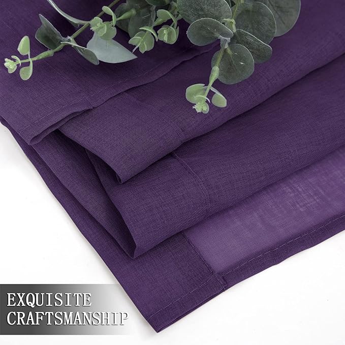 Tollpiz Sheer Curtain Linen Textured Bedroom Curtains Sheer Light Filtering Rod Pocket Voile Curtain for Living Room, 54 x 95 inches Long, Royal Purple, Set of 2 Panels