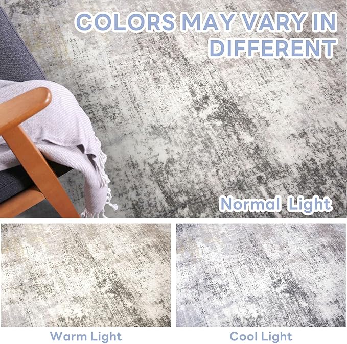 IOHOUZE Abstract Runner Rug 3x18 Ft Washable Runners for Hallways, Non Slip Kitchen Runner Printed Faux Wool Entryway Runner Indoor, Modern Abstract Floor Carpet for Hall Stair, Grey Beige