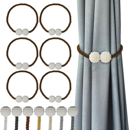 Hion Magnetic Curtain Tiebacks Dark Brown 6 Pack, Curtain Tiebacks Buckles Holdbacks Holders Hooks Clip for Home Bedroom Office Decorative Thick or Thin Curtain