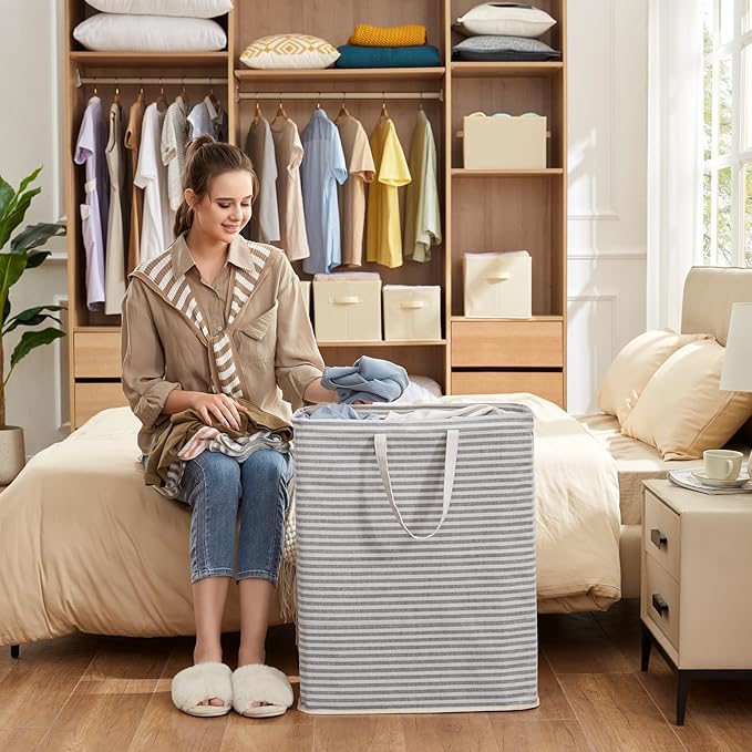 Lifewit 3 Pack Laundry Hamper Large Collapsible Laundry Baskets, Freestanding Waterproof Clothes Hamper with Easy Carry Handles in Laundry Room Bedroom Bathroom College Dorm for Adults, Gray, 3 x 125L