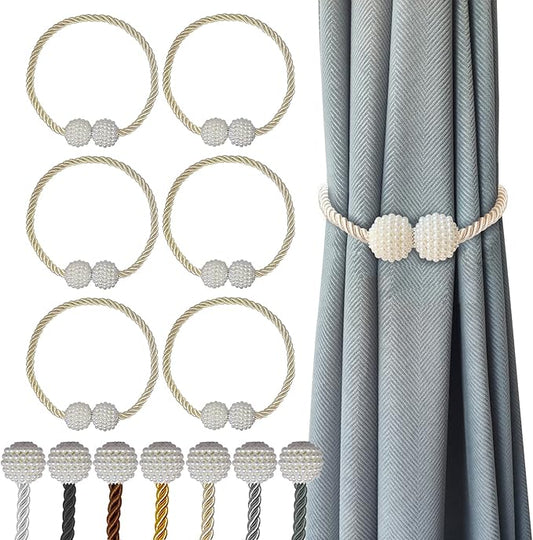 Hion Magnetic Curtain Tiebacks Beige 6 Pack, Curtain Tiebacks Buckles Holdbacks Holders Hooks Clip for Home Bedroom Office Decorative Thick or Thin Curtain