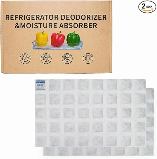 2 Pack Refrigerator Deodorizer, Outperforms Baking Soda Fridge Deodorizer, Odor Eliminator for Fridge & Freezer, Refrigerator Air Freshener And Moisture Absorbers Pad