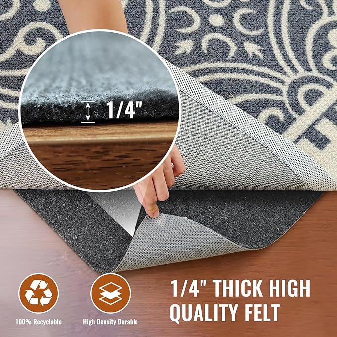 Felt Rug Pad, 2 x 8 Ft Rubber Non-Slip Rug Pad Gripper, Keep Rugs Secure and in Place, Extra Strong Under Carpet Mat Cushion - for All Floors