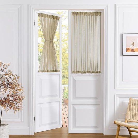 Tollpiz Short Sheer Door Curtains Closet Linen Textured Curtains Sheer Doorway Light Filtering Voile Patio Glass Door Rod Pocket Curtain French Door, 54 x 40 inches Long, Taos Taupe, Set of 1 Panel