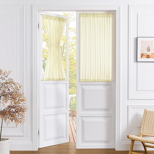 Tollpiz Small Sheer Door Curtain Closet Linen Textured Curtain Sheers Doorway Light Filtering Voile French Door Rod Pocket Curtains Patio Door, 25 x 40 inches Long, Transparent Yellow, Set of 1 Panel