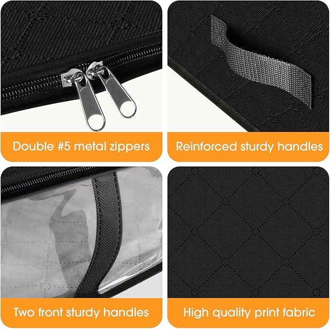 StorageRight Under Bed Storage Bins, 3-Pack 40L Foldable Fabric Storage Bags with Transparent Window, Breathable Organizer for Clothes/Blanket/Comforter/Quiltr, Black