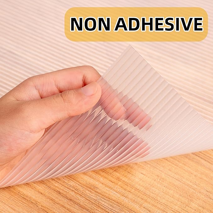Shelf Liner Non Slip,Non Adhesive Cabinet Liner,Waterproof Drawer Liner,Food-Grade EVA Material for Kitchen Cabinets,Drawers,Refrigerators-Odorless & Easy to Cut-17 x 240 inches x 2 Rolls,Thickened