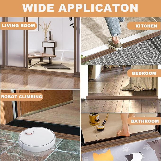 Vinyl Door Threshold Flooring Transition Strip Self Adhesive Carpet Edging Strip for Laminate Doorway Edge Threshold from 1/5" to 2/5" (Smoked Brown Wood Grain, 10 Ft)
