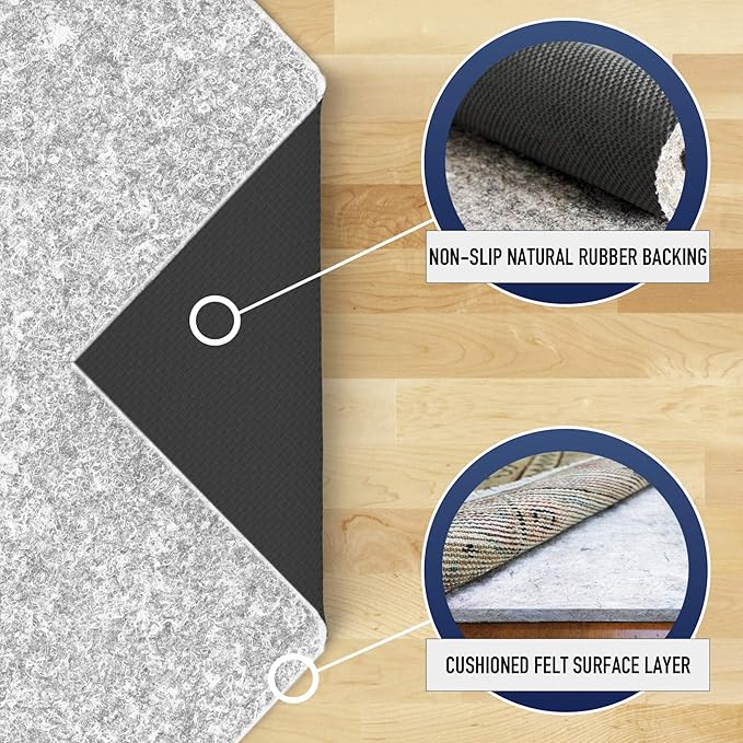 RUGPADUSA - Dual Surface - 3'x5' - 1/4" Thick - Felt + Rubber - Non-Slip Backing Rug Pad - Safe for All Floors