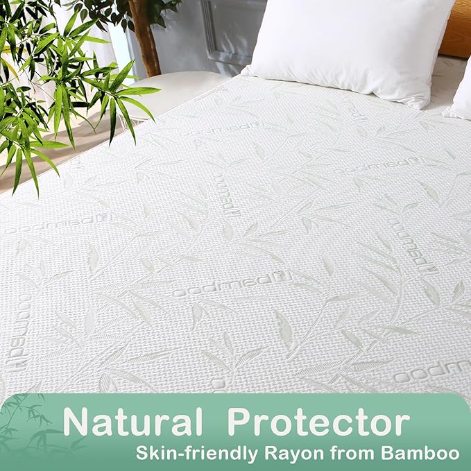 Full Size Mattress Protector Waterproof Mattress Pad Washable Bamboo Rayon Mattress Cover Breathable Noiseless Bed Protector 5" - 21'' Elastic Fitted Deep Pocket