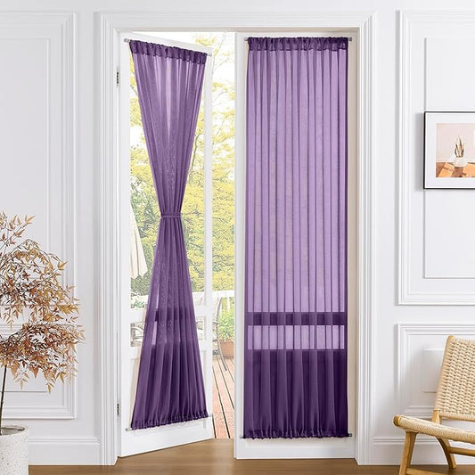 Tollpiz Sheer Curtains Closet Linen Textured Curtain Sheers Doorway Light Filtering Voile Patio Glass Door Rod Pocket Curtains French Door, 54 x 80 inches Long, Royal Purple, Set of 1 Panel