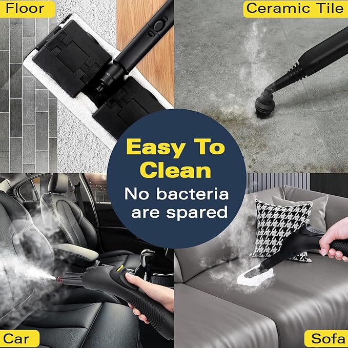 Steam Cleaner, Multipurpose Powerful Steamer with 21 Accessories, 248°F High-Temperature Steam for Floors, Grout, Tiles, Carpet, Cars - Portable 1.08L Tank, Child Lock, Chemical-Free Cleaning (Yellow)