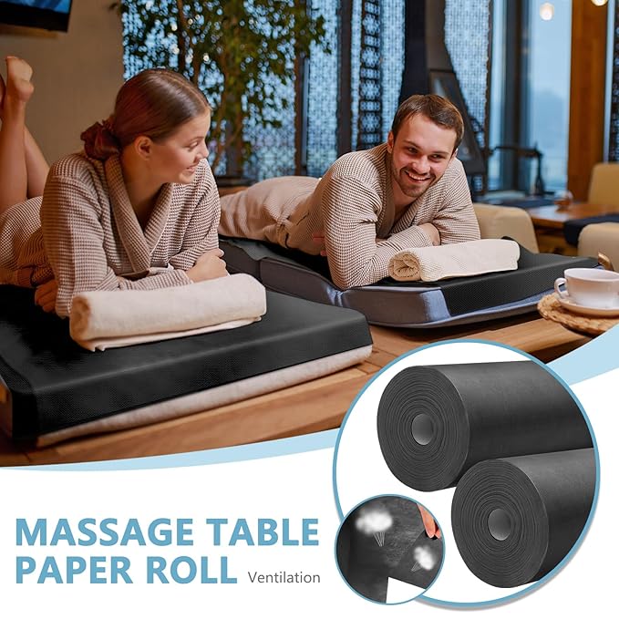 Tudomro 2 Roll Disposable Non Woven Bed Sheets 24 x 71 Inch Massage Table Paper Covers Non Woven Fabric Massage Sheets Waterproof Spa Breathable Bed Cover for Beauty Salon, Hotels(Black)