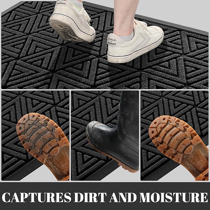 Yimobra Extra Large Door Mat 60x32, All-Weather Waterproof Non-Slip Welcome Matt Outdoor, Heavy Duty Non Slip Doormat for Entryway for Patio and Garage Indoor, Easy Clean, Black