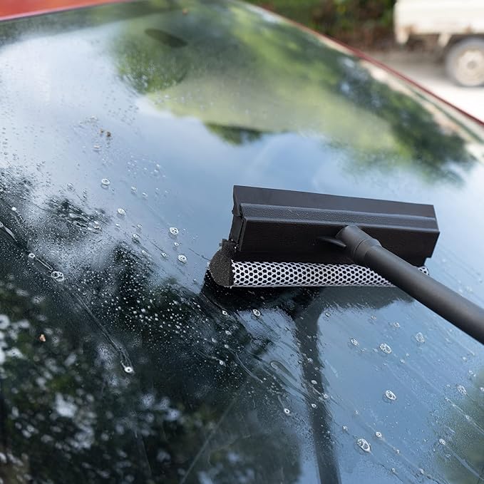 Matthew Cleaning All Purpose Window Squeegee Window Cleaner Tool,Car Squeegee Windshield Cleaning Sponge and Rubber Squeegee,2-in-1 Window Cleaner Sponge(8'') and Soft Rubber with Pole 20’’(12Pack)