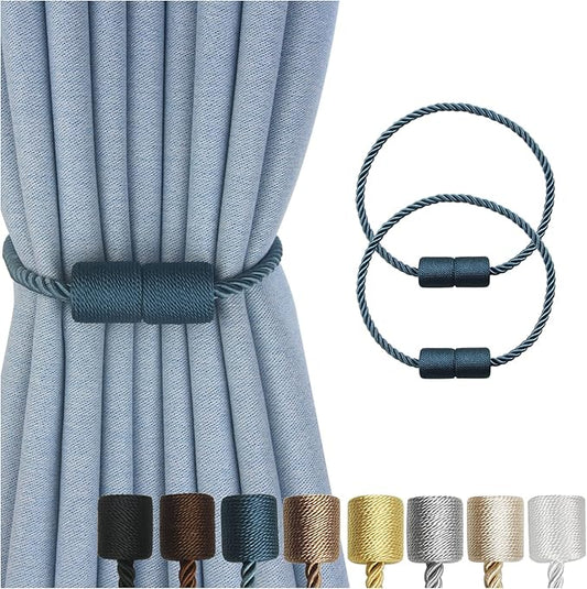 Magnetic Curtain Tiebacks 2 Pack Blue Curtain Rope Tieback Curtain Holders for Drapes Modern Tie Backs Decorative Curtain Holdbacks