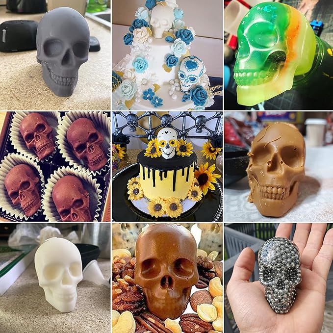 JETKONG Large Skull Ice Mold - 4 Cavity Silicone Skull Ice Maker - Ice Cube Tray for Whiskey, Bourbon, Cocktails and Juice