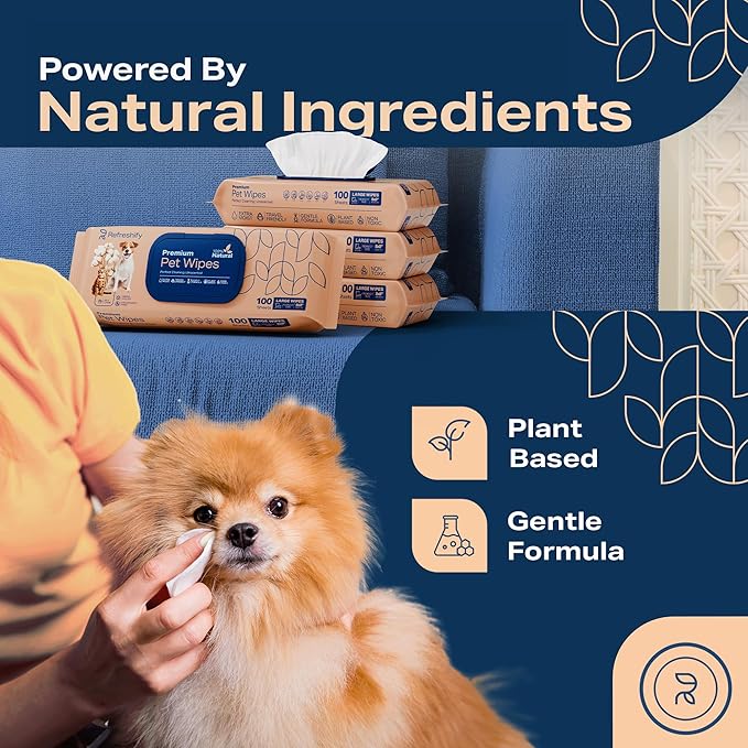 Pet Wipes for Dogs and Cats Plant Based – Unscented (Pack of 400) Dog Wipes for Paws and Butt - Deodorizing Non Toxic Dog Wipes, +12 Additional Travel Wipes