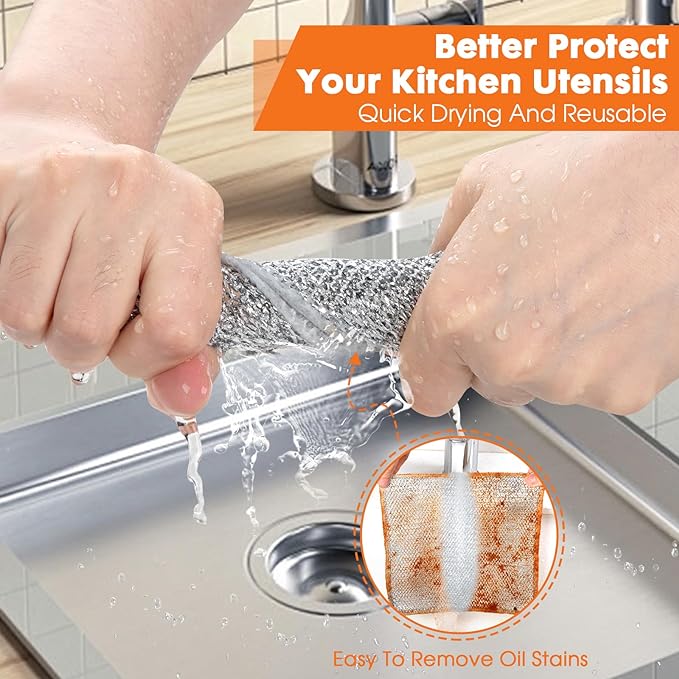COBETE Non Scratch Wire Dishcloth,Double-Layer Wire Dishwashing Rags for Wet and Dry,Wire Miracle Cleaning Towels and Dish Cloths Multipurpose for Washing Dishes,Cookware, Sinks,Stove Tops,Pack of 10