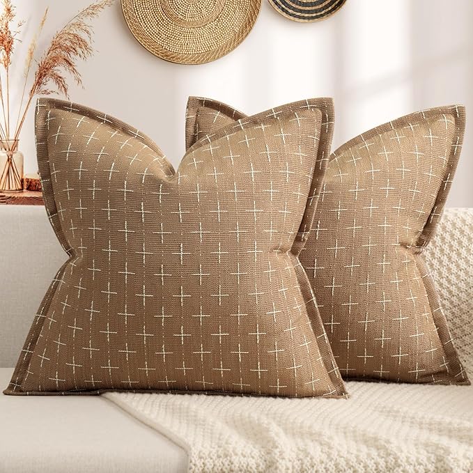 ZWJD Throw Pillow Pillow Covers 24x24 Set of 2 Soft Polyester Textured Pillow Covers with Stylish Flange Edge Cozy Farmhouse Throw Pillows for Couch Bed Sofa Living Room