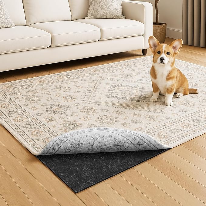 Warmstar 9x12 FT Non Slip Rug Pad,100% Waterproof Felt Rug Pad for Hardwood Floors,1/4” Thick Soft Carpet Pad with Natural Rubber Backing, Secure Grip & Floor Protection