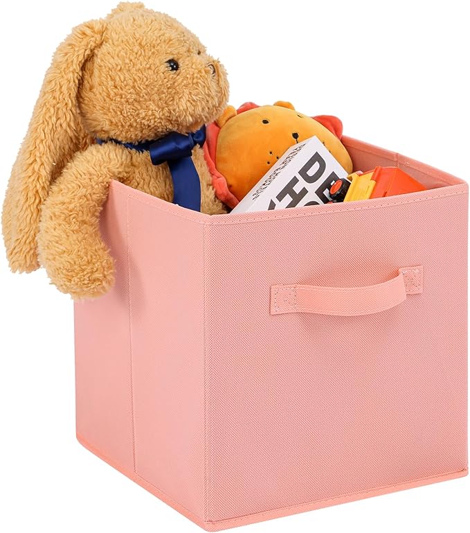 Stero Fabric Storage Bins 6 Pack Fun Colored Durable Storage Cubes with Handles Foldable Cube Baskets for Home, Kids Room, Closet and Toys Organization Peachpuff