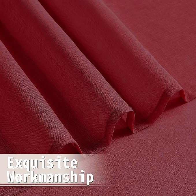 Tollpiz Sheer Door Curtains Closet Linen Textured Curtain Sheers Doorway Light Filtering Voile French Door Rod Pocket Curtains Patio Glass Door, 54 x 63 inches Long, Burgundy Red, Set of 1 Panel