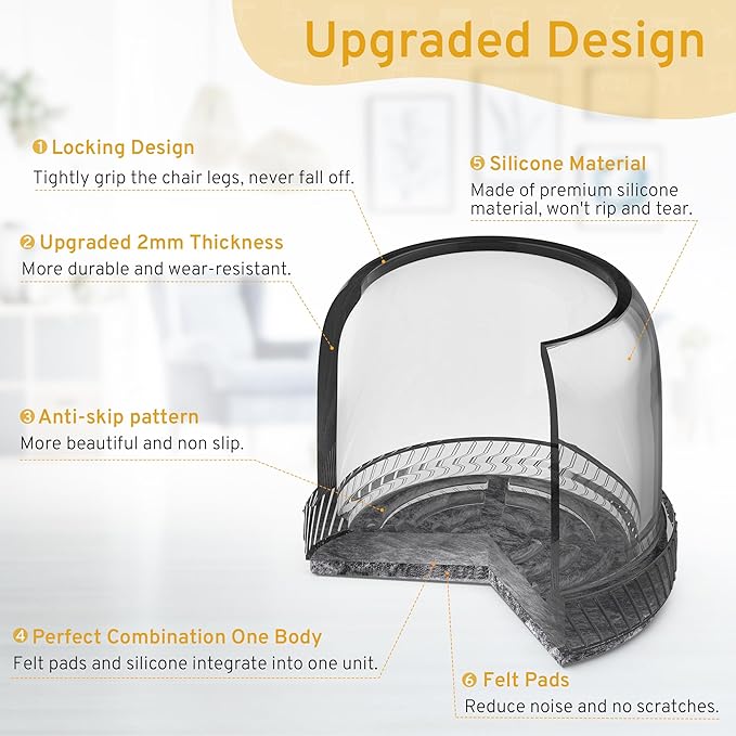 24PCS Extra Small Chair Leg Floor Protectors, Furniture Sliders, Chair Leg Protectors for Hardwood Floors, Non-Slip Felt Furniture Pads, Round Silicone Cap Covers to Protect Floors(Fit 0.5" - 0.75")