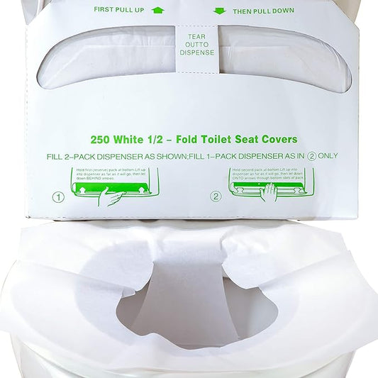 Biodegradable Half-Fold Toilet Seat Covers 250Pk. Self-Flushing, Disposable Potty Papers Keep Toilets Clean and Family Healthy. Mess-Free Paper Safety Covers for Commercial, Home, Travel and Kids Use