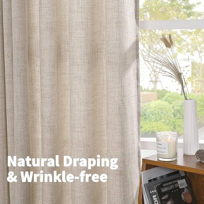 YoungsTex 60 Inch Wide Natural Linen Curtains 84 Inch Length for Living Room Back Tab Rod Pocket Light Filtering Window Drapes for Bedroom Sliding Glass Door, 2 Panels, 60 X 84 Inch