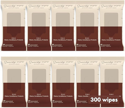 Swanky Leather Wipes - Leather Cleaner and Conditioner for Purses, Shoes, Furniture Polish & Car Seats, Prevents Fading & Cracking, Restores Softness & Shine - Soft Wipes, 300 Count