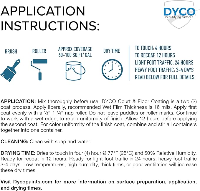 DYCO Court & Floor Anti-Slip Coating - Slip-Resistant Pavement, Cement & Concrete Paint for Pickleball, Tennis & Basketball Courts, Exceeds ADA Standards for Safety Areas (White, 1 Gallon)