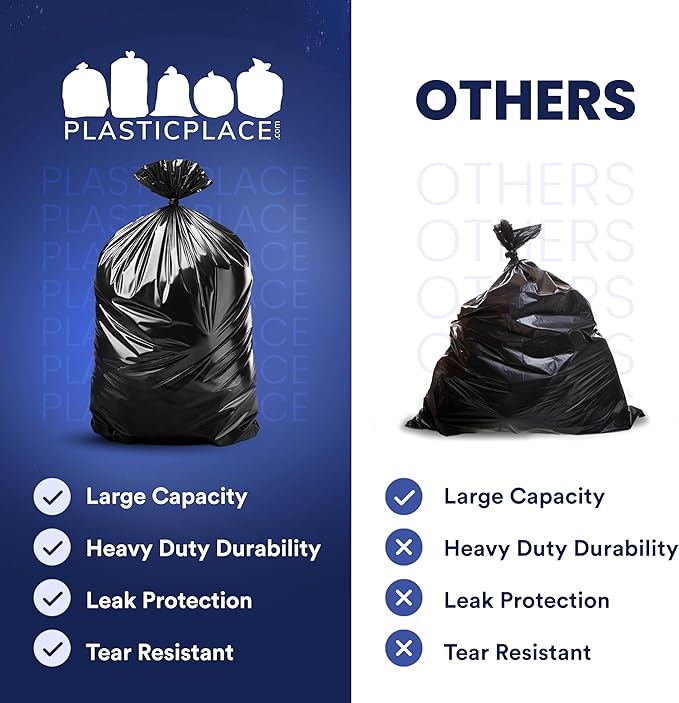 Plasticplace 55 Gallon Contractor Bags, Black, 38'' x 58'', 4 Mil, 32/Case