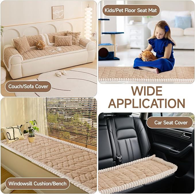 OTOB Couch Covers for 3 Cushion Couch Sofa Pet Friendly, Washable & Non Slip Geometric Jacquard Modern Plush Fuzzy Sofa Slipcovers Protector, All Season Soft Pet Couch Cover (Coffee, 27.6"x82.7")