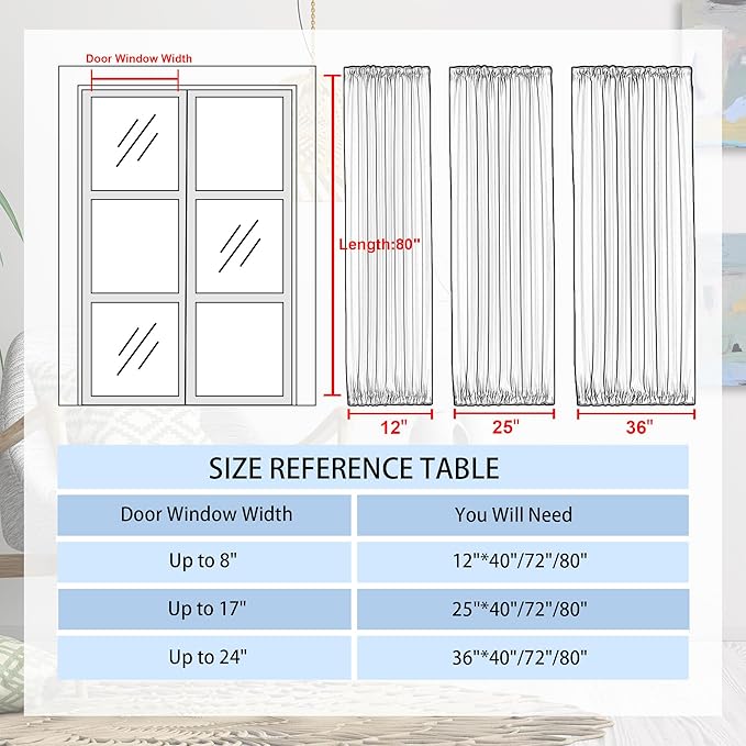 DWCN French Door Curtains - Rod Pocket Thermal Blackout Panel for Glass Window, Kitchen and Patio - Privacy, 25 X 80 Inches Long, 1 Panel With Tieback, Burgundy