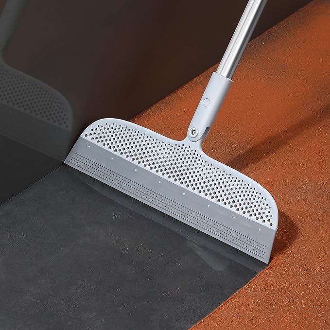 Magic Broom Floor Squeegee Pet Hair Remover, Silicone Squeegee Broom for Floor, 51.77" Long Handle for Carpet, Bathroom Tile, Hardwood, Fur,Garage, Liquid Spills, Fine Dust