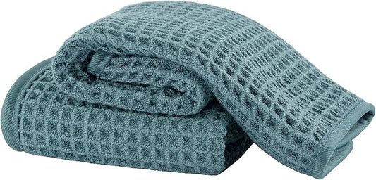 Microfiber Waffle Face Towels, 2 Pieces, Soft, Absorbent, Fast Drying, Lint Free (Green)