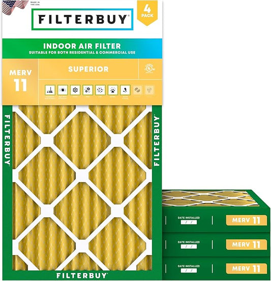 Filterbuy 12x24x2 Air Filter MERV 11 (MPR 1200) Allergen Defense Replacement (4-Pack), Electrostatic Pleated HVAC AC Furnace Filters, Made in USA (Actual Size: 11.38 x 23.38 x 1.75)