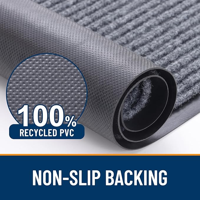 OLANLY Front Door Mat Indoor Outdoor Entrance, Waterproof Heavy Duty Doormat, Fade Resistant, Low Profile, Easy Clean Patio Porch Welcome Floor Mats for Entry, 40x32, Light Gray