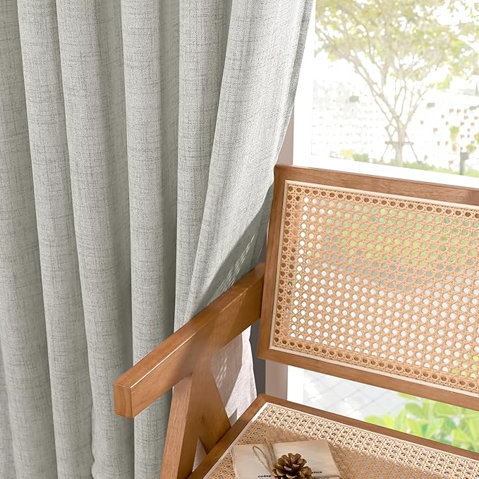 YoungsTex Linen Curtains 63 Inch Length for Living Room, Light Grey Semi Sheer Drapes Rod Pocket Back Tab Light Filtering Window Treaments for Bedroom Office, 38 X 63 Inch, 2 Panels