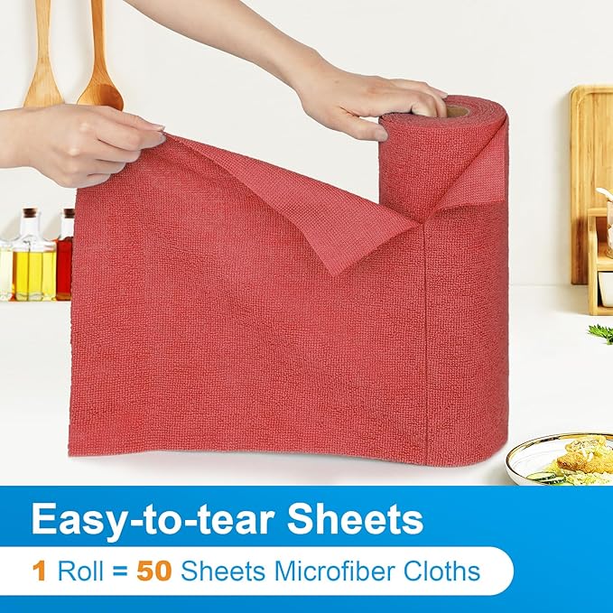 Microfiber Cleaning Cloth, 50 Sheets Shop Towels Commercial Grade Washcloths Lint-Free Clean Rags Bulk Towels for Cars Mechanic Restaurant Garage Housekeeping, 11.5"x 11.5", Red