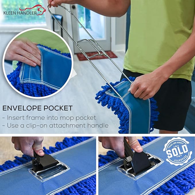 Kleen Handler 48 inch Microfiber Dust Mop | Extra Large Washable Commercial Mop Head Replacement, Pack of 6