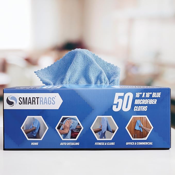 Arkwright Smart Rags in Box - (Pallet of 14400) Lint Free Microfiber Cleaning Cloth, Scratch & Streak-Free, Dispensable Wash Towels for Cars, Window Glass, and Auto Shop, 12 x 12 in, Blue