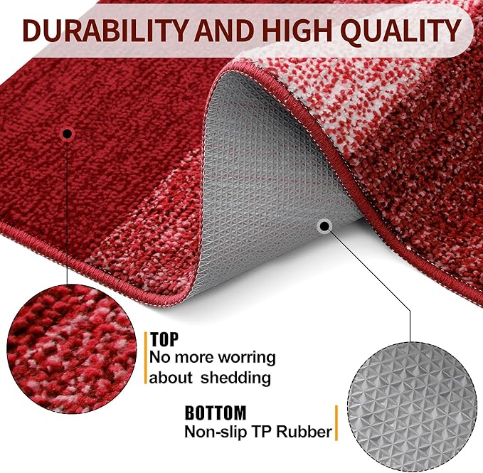 Kitinjoy Indoor Outdoor Door Mat, 59x36 Non-Slip Absorbent Dirt Trapper, Low-Profile Washable Inside Entrance Front Floor Mat, Sturdy Soft Entry Doormats for Entryway, Burgundy