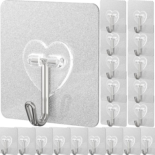 DGYB 20 Pcs Adhesive Hooks for Hanging 22lb Self Adhesive Wall Hooks Heavy Duty Waterproof Transparent Sticky Hook for Shower Home Bathroom Kitchen Office